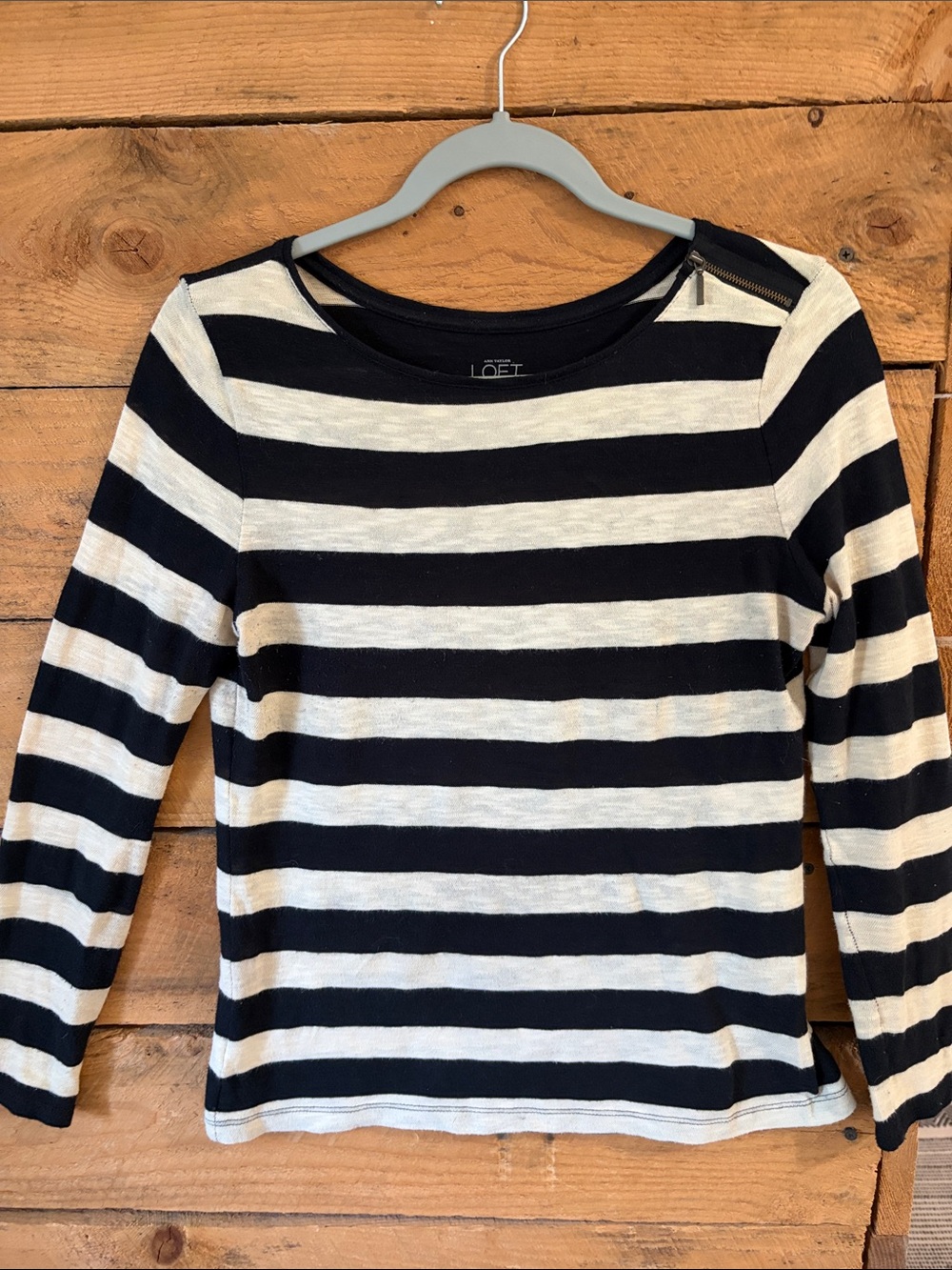 LOFT Black and White Striped Long Sleeve Tee